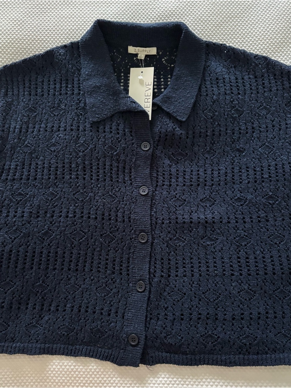 Z Supply Navy Pointelle Button-Up Cardigan